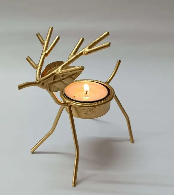 Golden Reindeer Tea Light — Handcrafted Export Product by NXTGENEXPORTS, Moradabad
